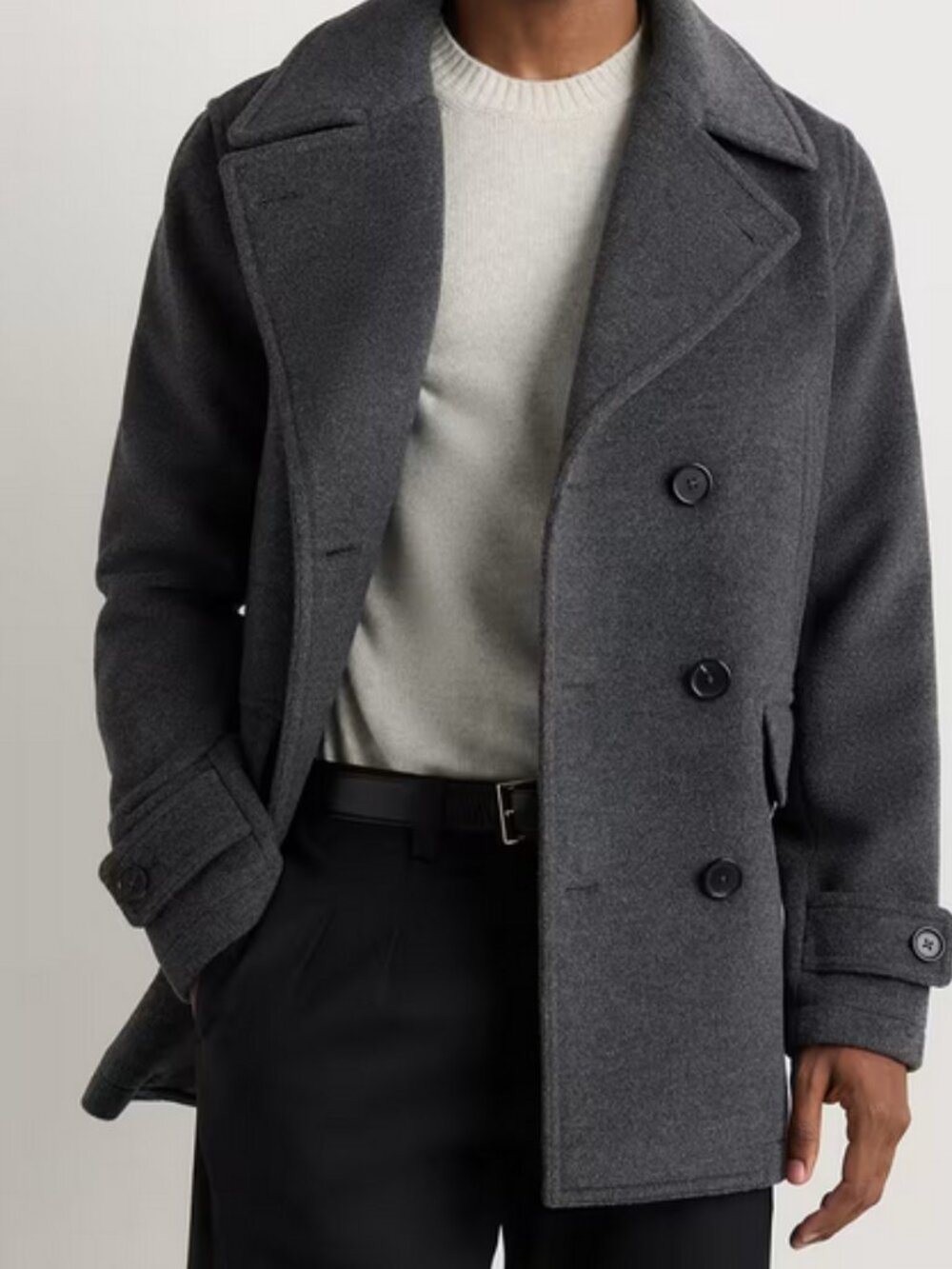 New! Quince Wool Cashmere Peacoat in Charcoal Heather Size Medium